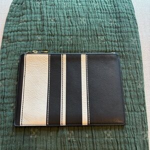 Louise et Cie Black and Cream Striped Leather Cosmetic Bag